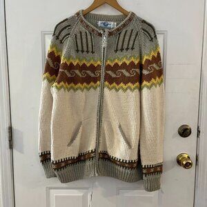 The Sweater Venture Handknit Beautiful Fair Isle Cotton Winter Sweater Sz XL